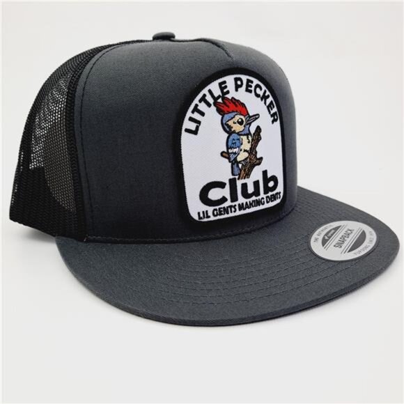 Funny Retro Little Pecker Club Embroidered Patch Flat Bill Mesh Snapback Cap Hat